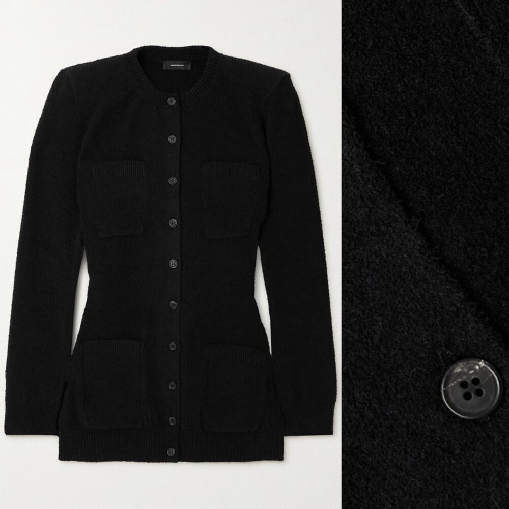 New WARDROBE.NYC Black Knit Cardigan Mini Dress with Shoulder Pads - Picture 6 of 17